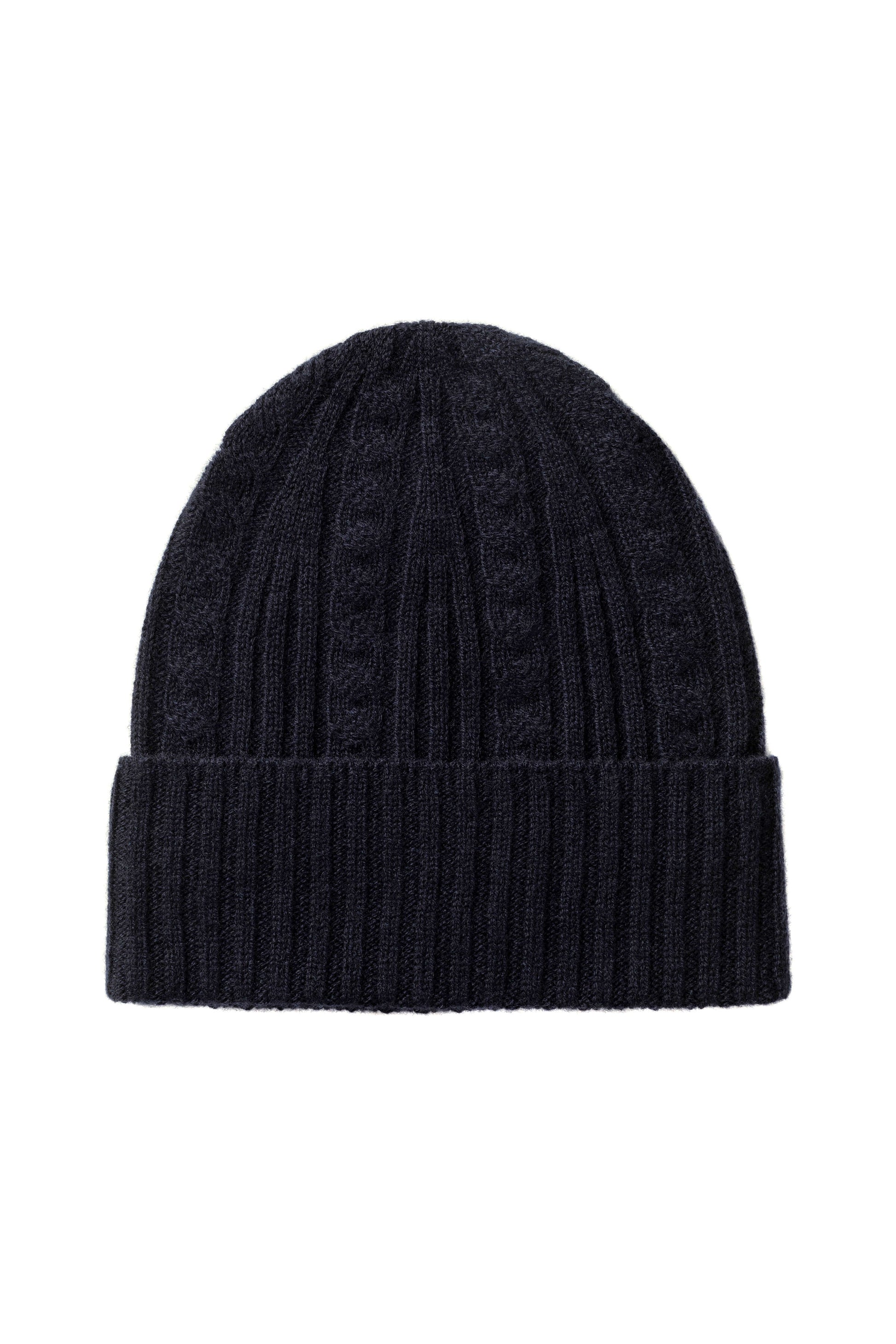 Johnstons of Elgin AW24 Knitted Accessory Dark Navy Cable & Rib Cashmere Beanie HAE03408SD7286ONE