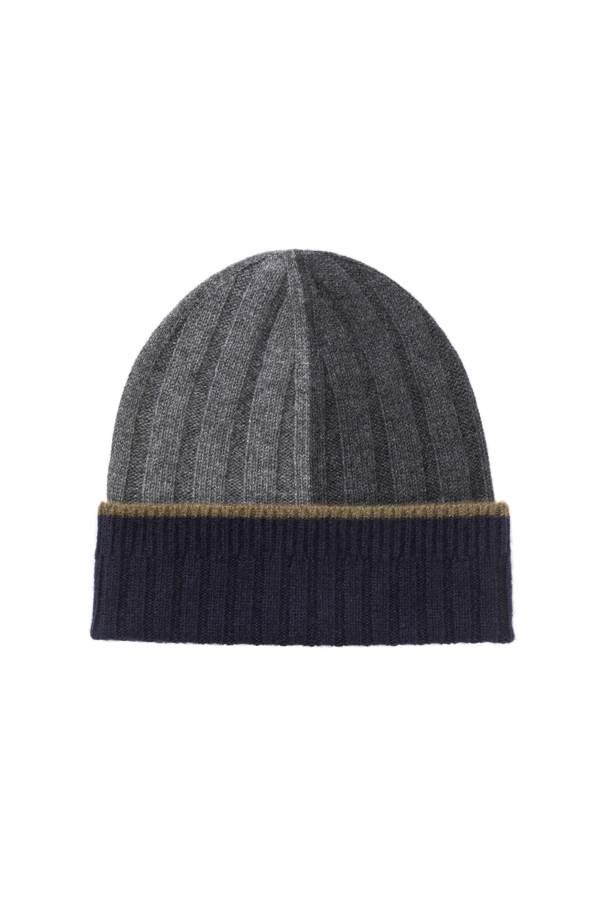 Johnstons of Elgin AW24 Knitted Accessory Olive & Dark Navy & Charcoal & Mid Grey Colour Block Cashmere Beanie HAE03409Q24493ONE