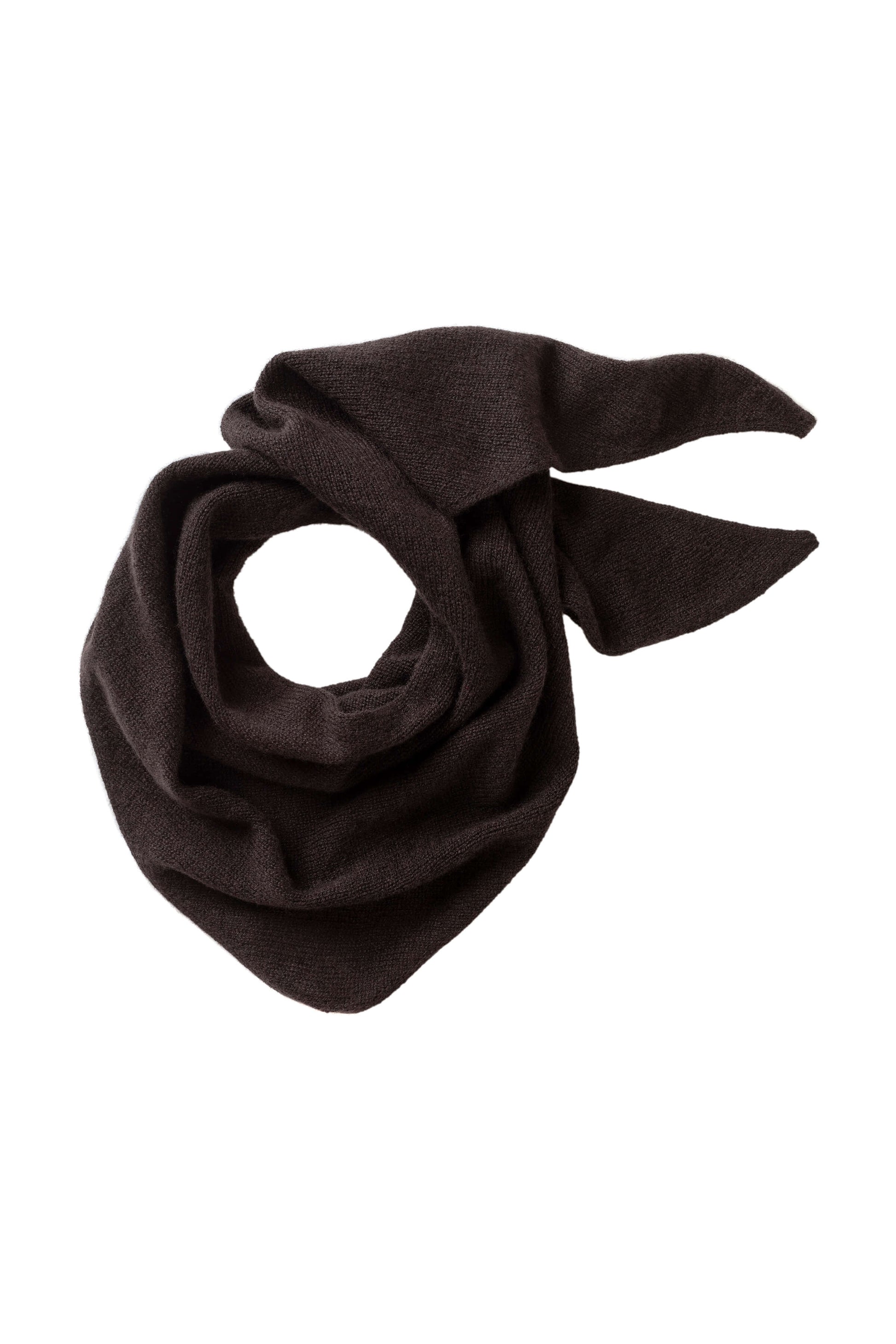 Johnstons of Elgin Molasses brown cashmere neck tie, worn with a dark brown cashmere sweater HAE03430SB7290ONE