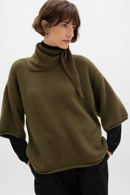 Johnstons of Elgin AW24 Women's Knitwear Olive Boat Neck Cashmere Sweater KAC05338SC4573