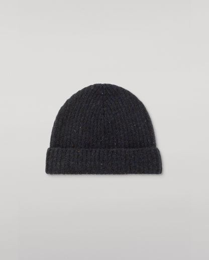 Traquair Blue Donegal Cashmere Ribbed Beanie