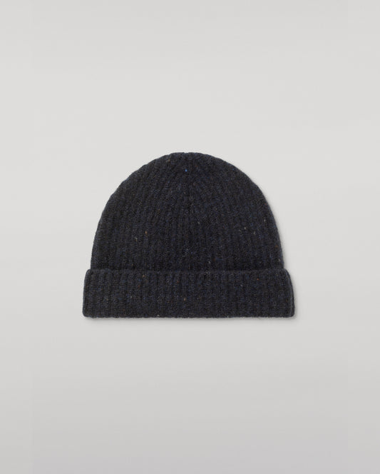 Traquair Blue Donegal Cashmere Ribbed Beanie