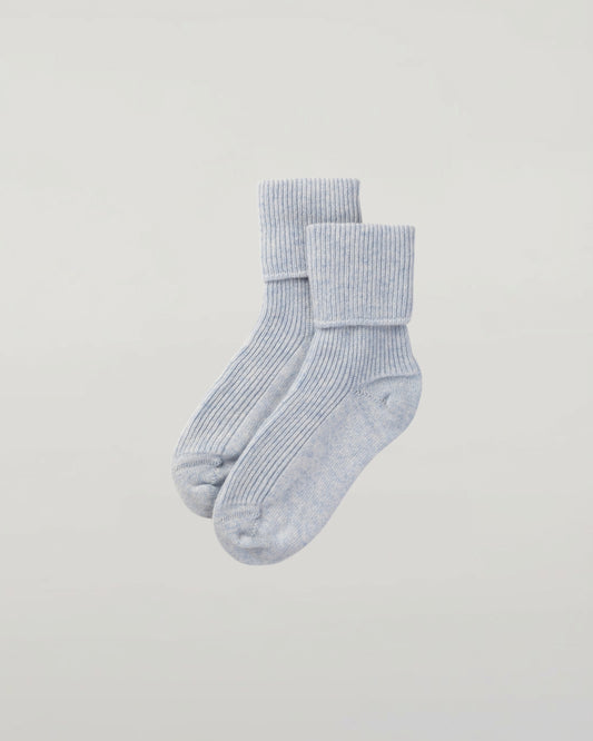 Johnstons of Elgin Knitted Accessories Pale Blue Marl Women's Cashmere Lounge Socks HAG02565HD0074ONE