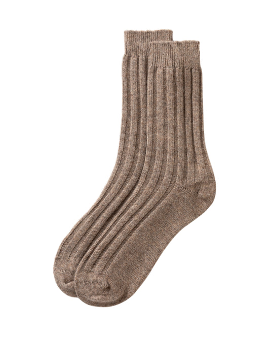 Johnstons of Elgin AW25 Knitted Accessories Ash Men's Brown Cashmere Lounge Socks HAG02814HB4334ONE
