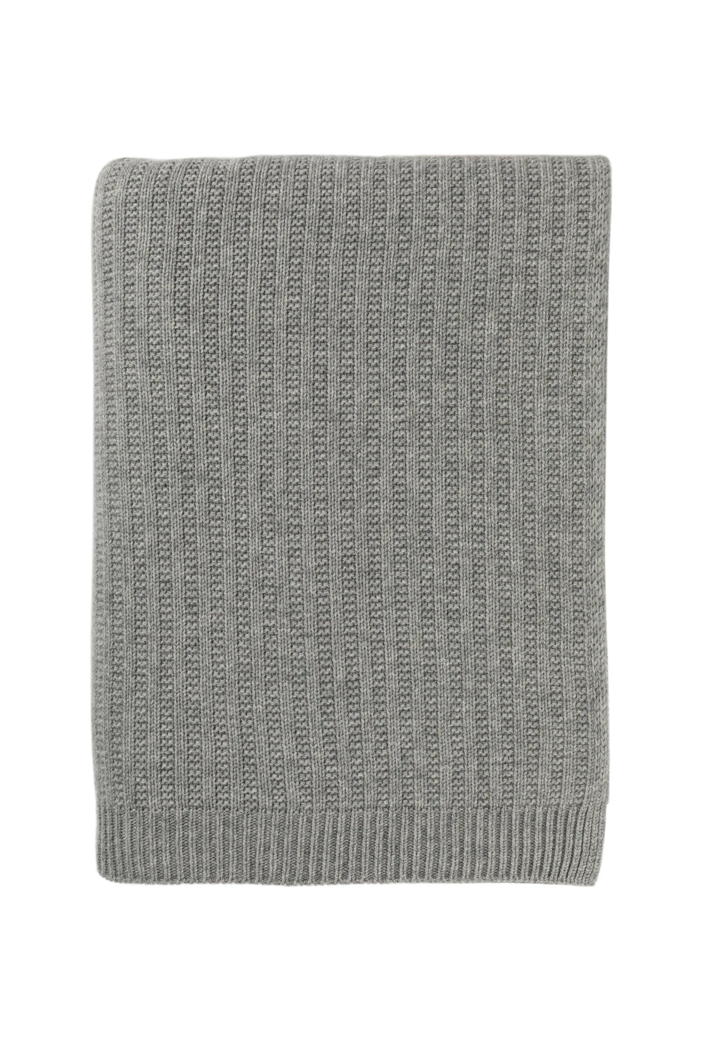 2025 Johnstons of Elgin Interiors Collection Light Grey Texture Knitted Cashmere Throw on a white background  HAI03061HA0308ONE