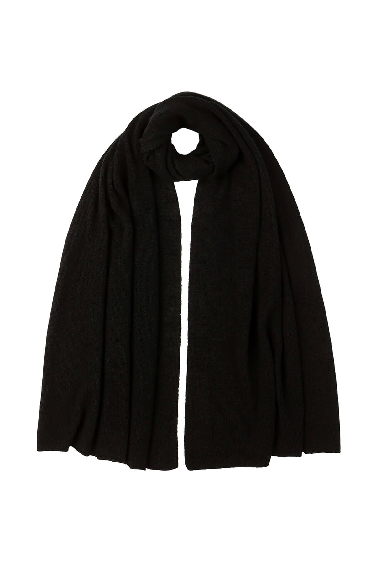 Johnstons of Elgin’s Black Knitted Gauzy Cashmere Stole on white background HAM00162SA0900