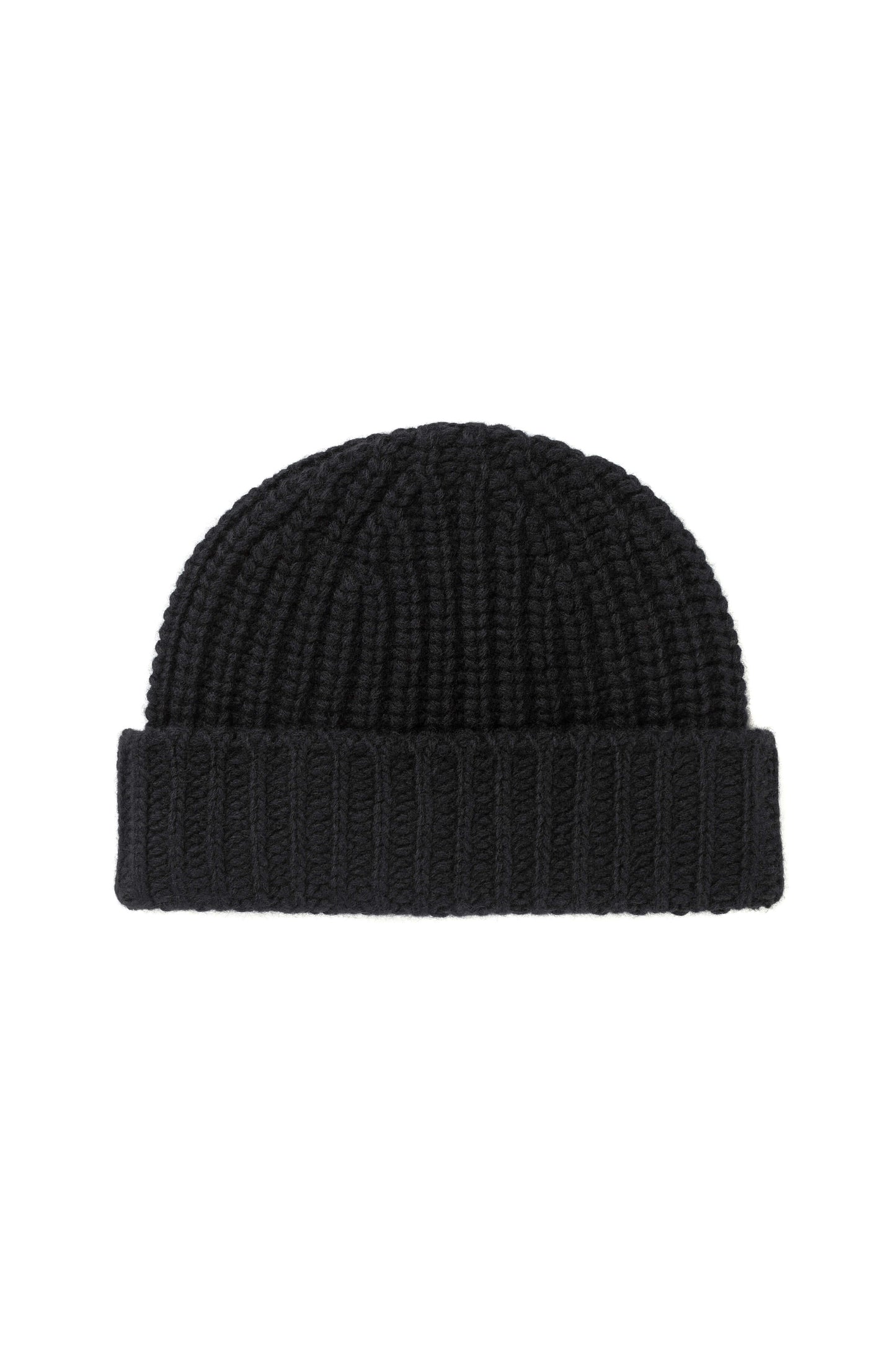 Johnstons of Elgin AW24 Knitted Accessory Black Chunky Rib Cashmere Beanie HAT02850SA0900ONE