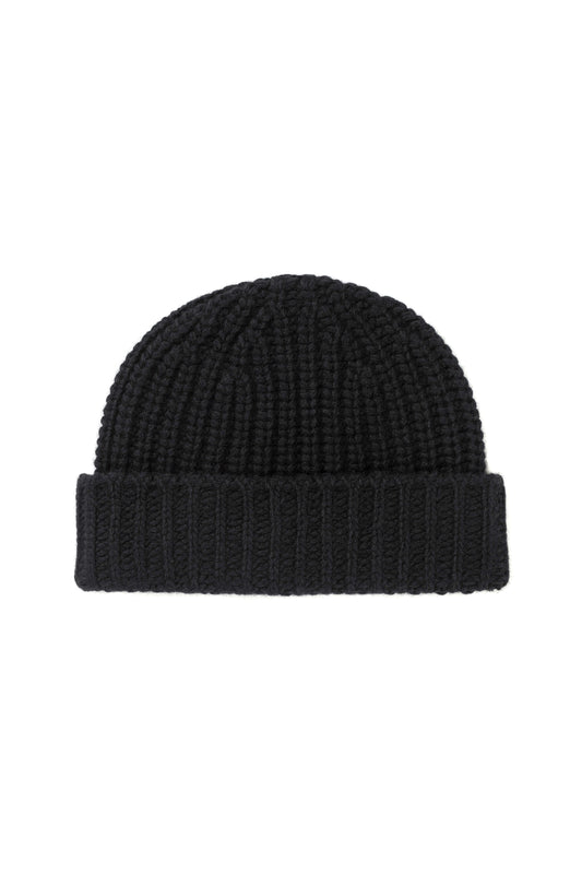 Johnstons of Elgin AW24 Knitted Accessory Black Chunky Rib Cashmere Beanie HAT02850SA0900ONE