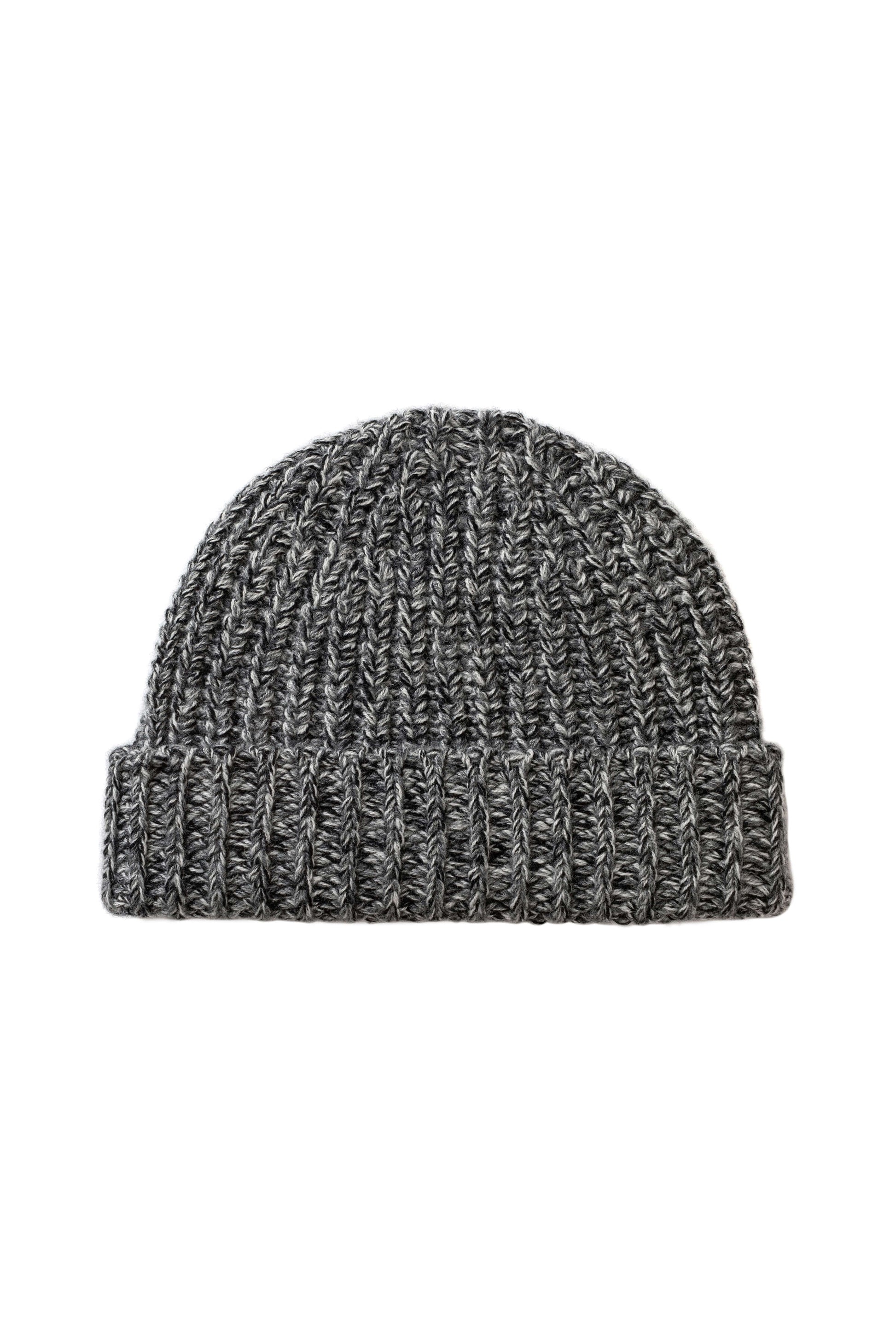 Johnstons of Elgin AW25 Knitted Accessories Charcoal Marl Half Cardigan Stich Grey Cashmere Beanie HAT02850006354ONE