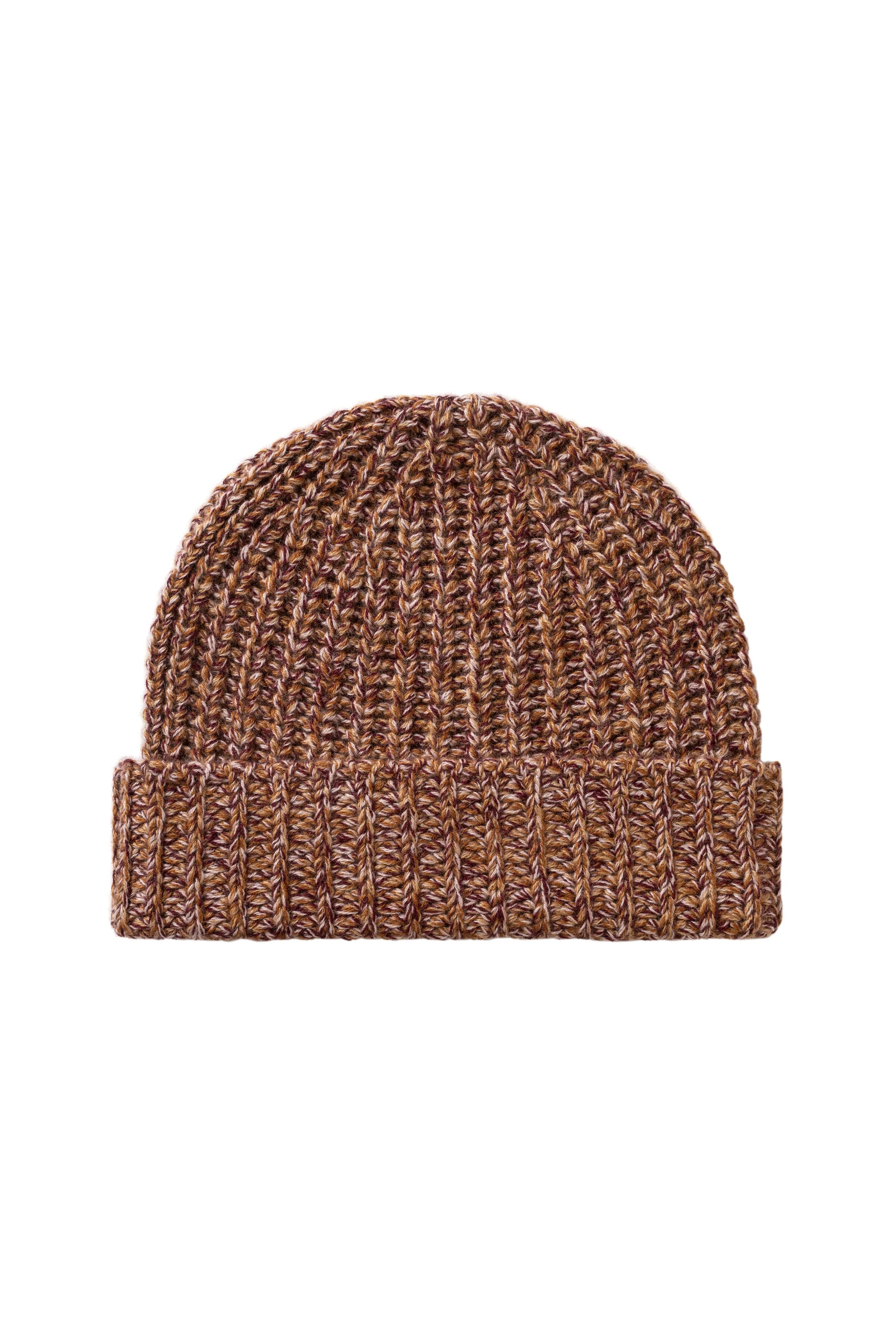Johnstons of Elgin AW25 Knitted Accessories Dark Camel Marl Half Cardigan Stich Red Cashmere Beanie HAT02850006360ONE