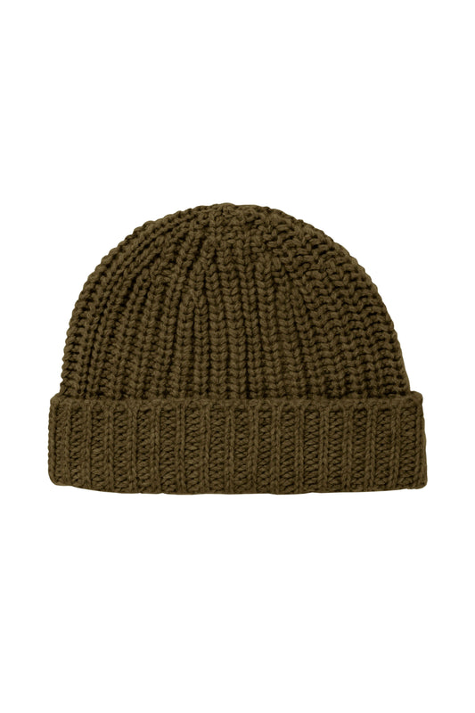 Johnstons of Elgin AW24 Knitted Accessory Olive Chunky Rib Cashmere Beanie HAT02850SC4573ONE