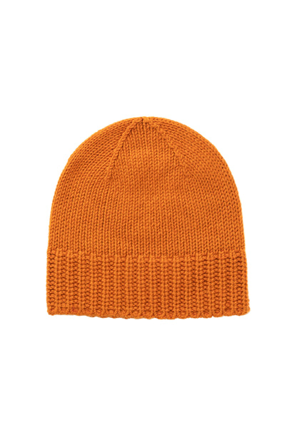 Johnstons of Elgin AW24 Knitted Accessory Burnt Orange Cashmere Jersey Cuff Beanie HAT03246SG4199ONE