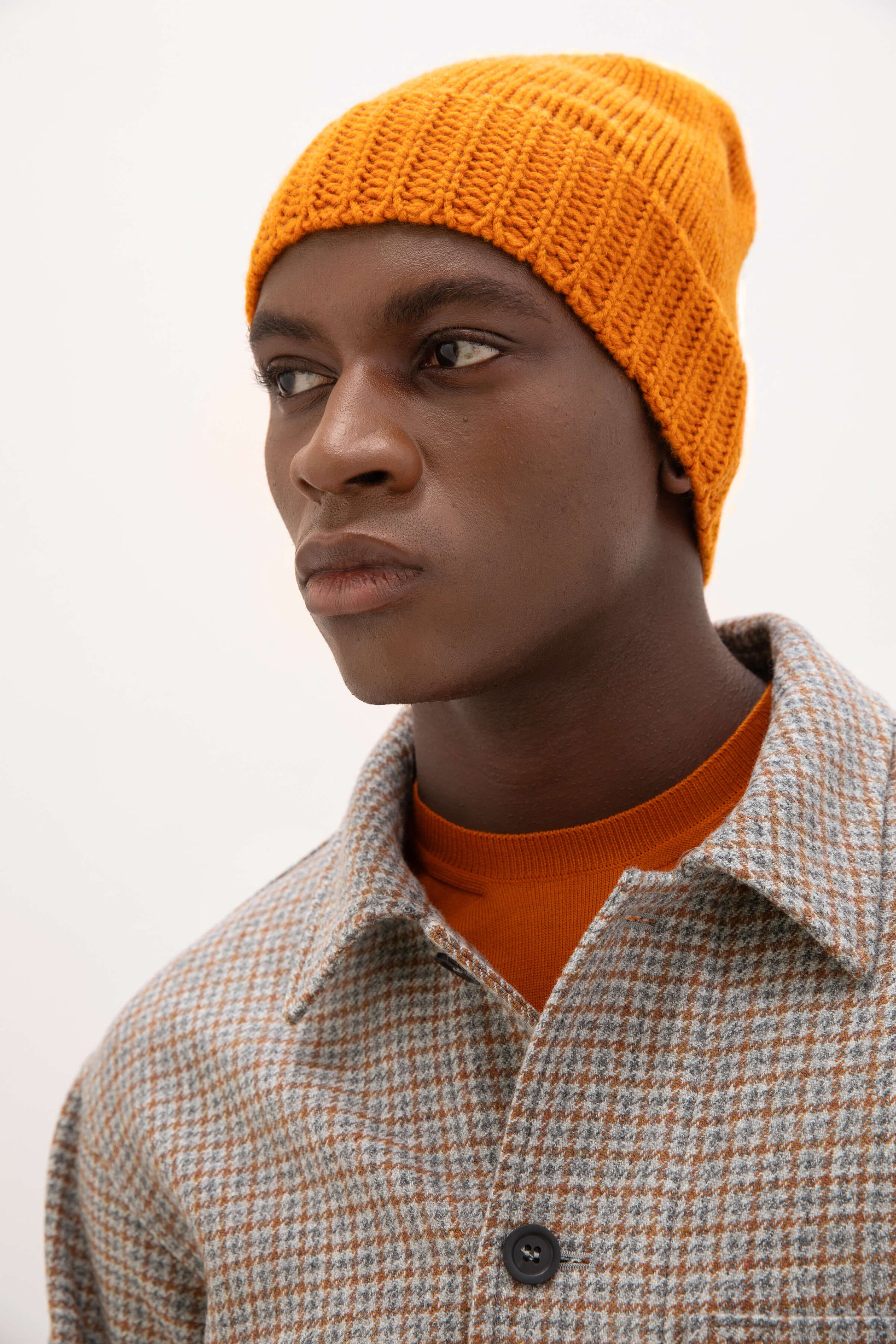 Johnstons of Elgin AW24 Knitted Accessory Burnt Orange Cashmere Jersey Cuff Beanie HAT03246SG4199ONE