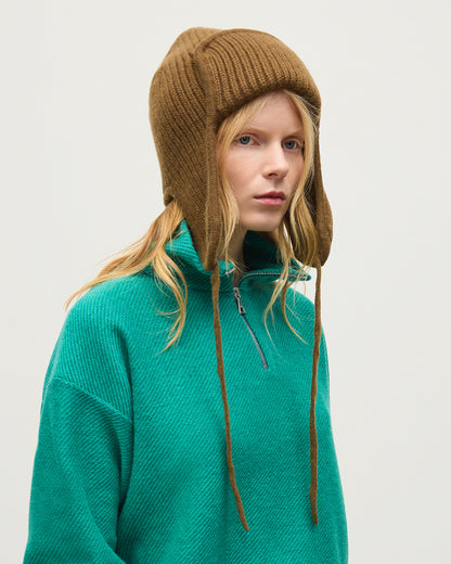 JOHNSTONS OF ELGIN CASHMERE RIBBED DEER STALKER BEANIE GREEN 100% CASHMERE HAT03646Q26299ONE