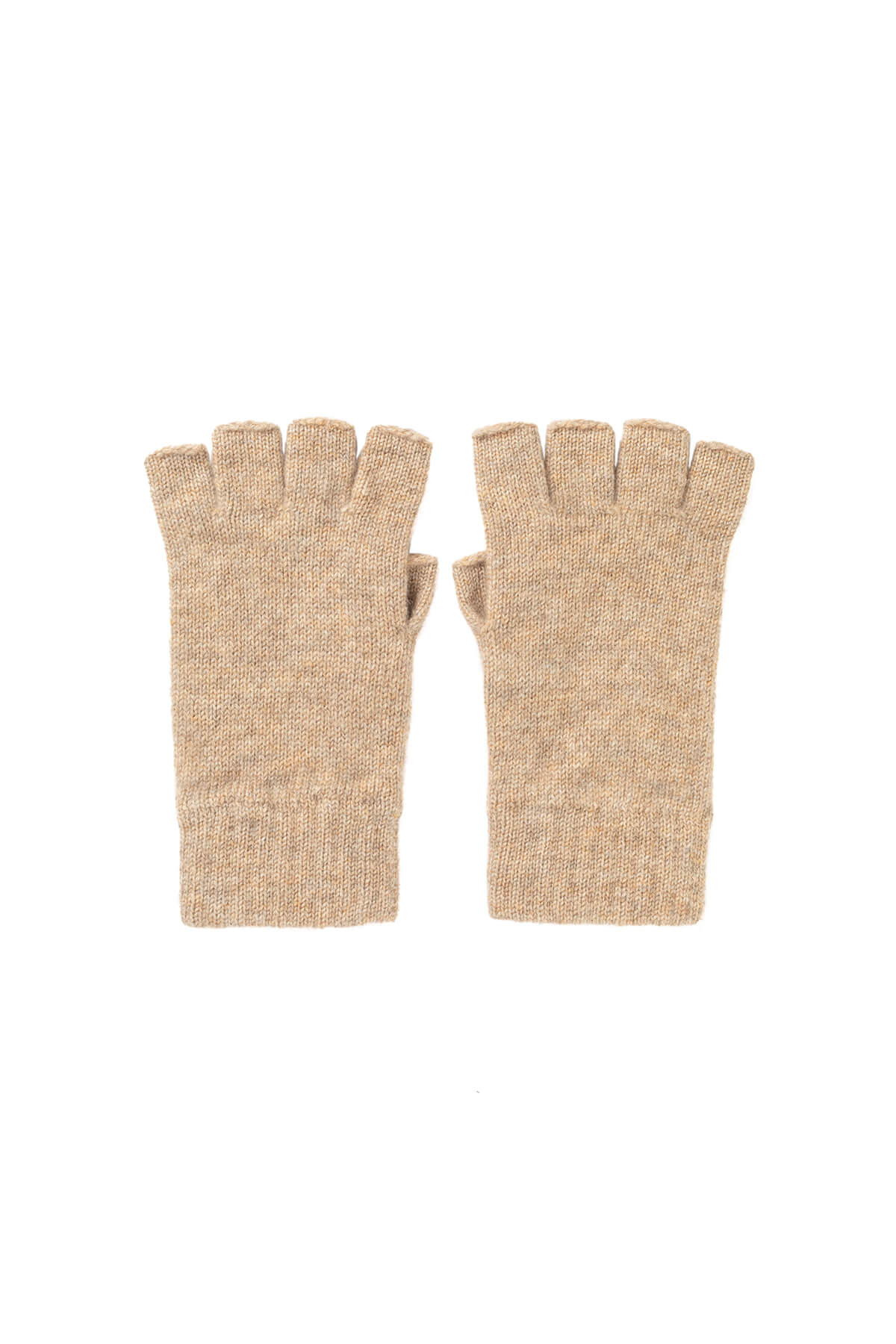 Johnstons of Elgin’s Oatmeal Women's Fingerless Cashmere Gloves a white background HAY02223HB0210