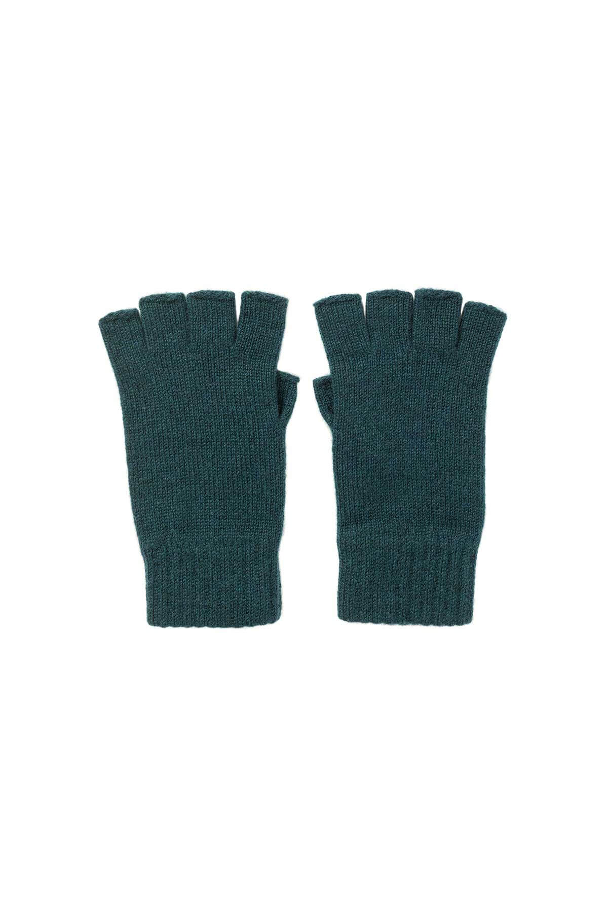 Johnstons of Elgin’s Mallard green Women's Fingerless Cashmere Gloves a white background HAY02223HC7126