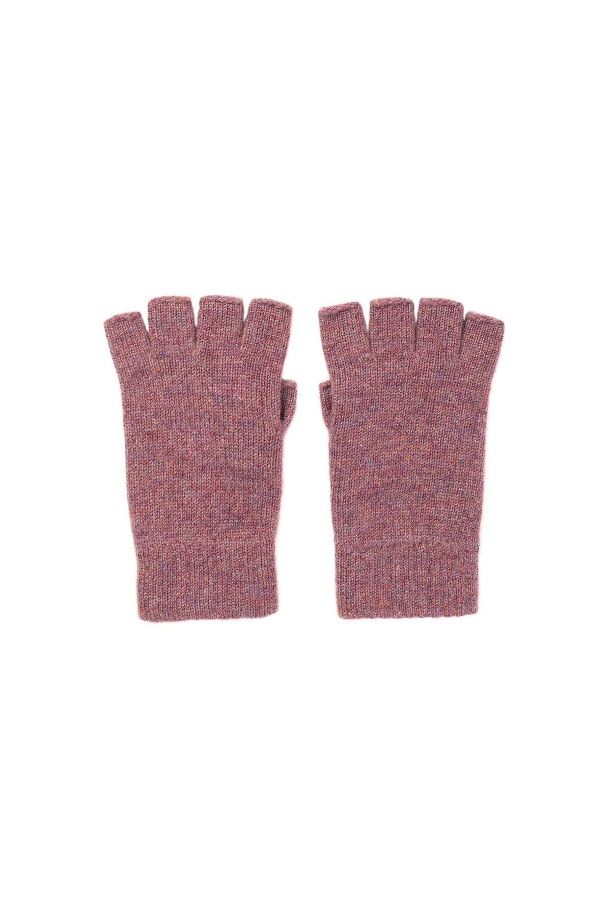 Johnstons of Elgin’s Heather pink Women's Fingerless Cashmere Gloves a white background HAY02223HE4307