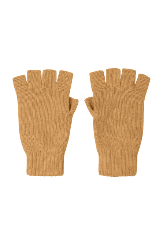 Johnstons of Elgin AW24 Knitted Accessory Camel Women's Fingerless Cashmere Gloves HAY02223HB4315ONE