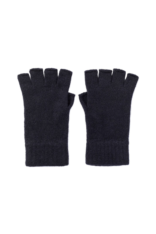 Johnstons of Elgin Knitted Accessories Dark Navy Fingerless Navy Cashmere Gloves HAY02223SD7286ONE