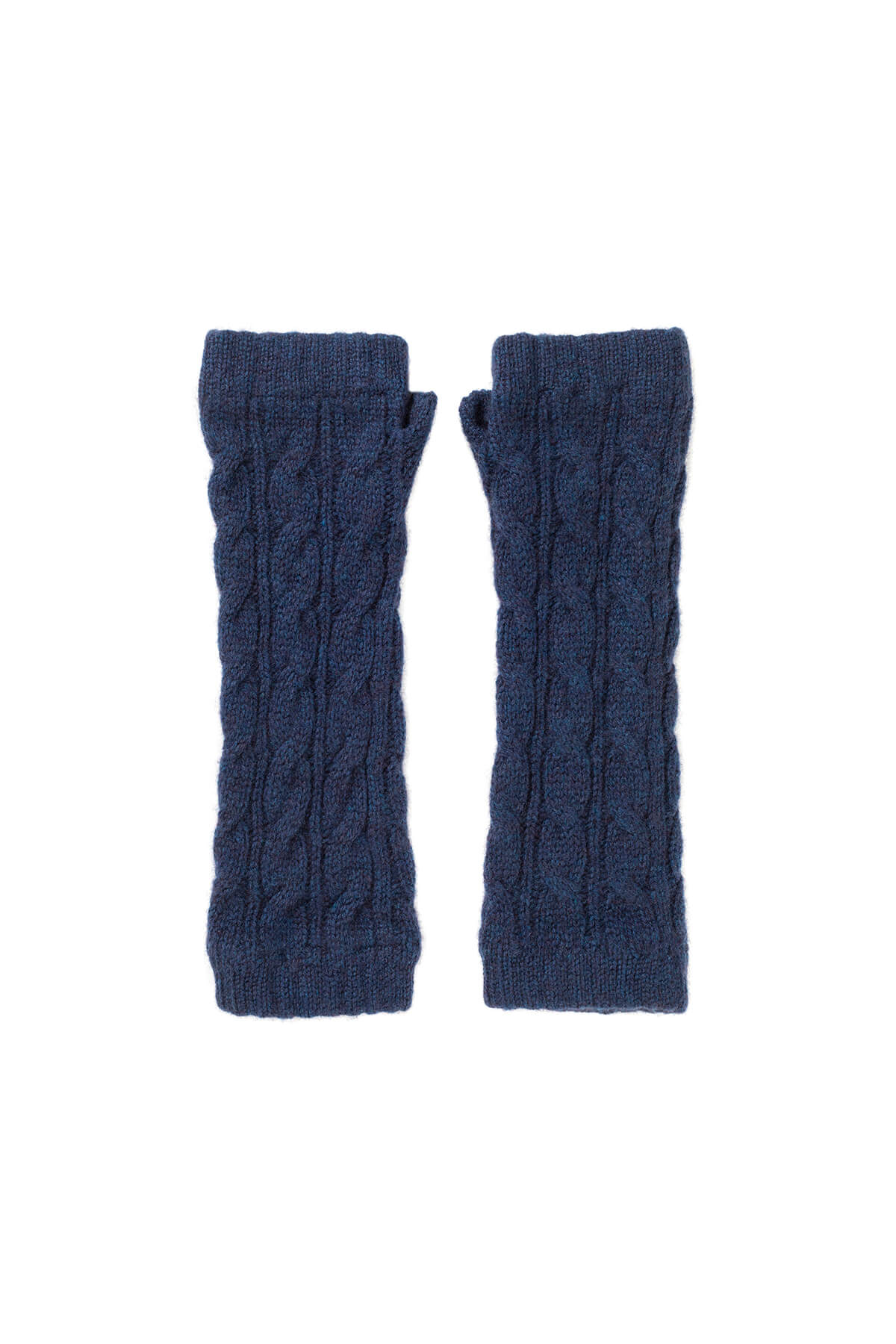 Johnstons of Elgin’s Ocean Cashmere Gauzy Cable Wrist Warmers on a white background HAY03305HD7244