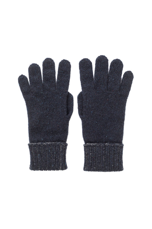 Johnstons of Elgin AW24 Knitted Accessory Dark Navy Donegal & SFA Mid Grey Donegal Cashmere Gloves HAY03399Q24504ONE