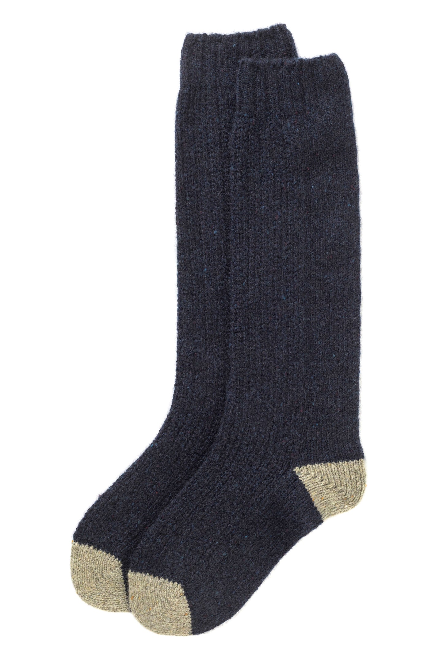 Johnstons of Elgin AW24 Knitted Accessory Dark Navy & Lichen Donegal Women's Donegal Cashmere Socks HBY03400Q24484ONE