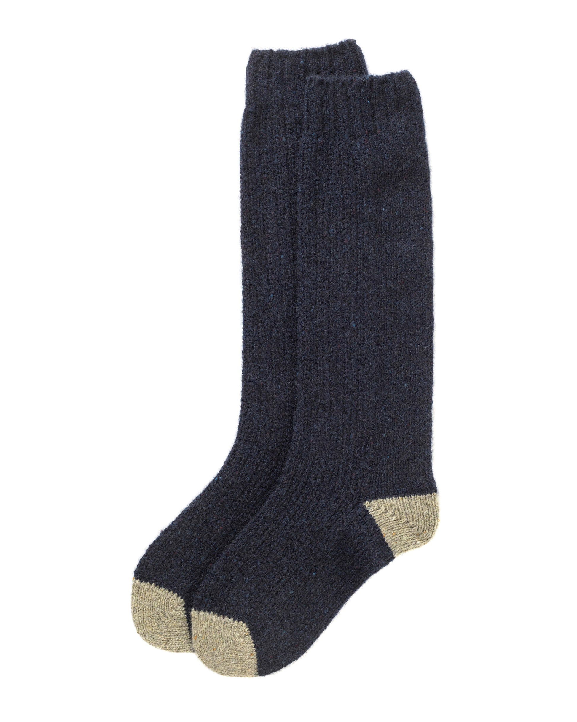 Johnstons of Elgin AW24 Knitted Accessory Dark Navy & Lichen Donegal Women's Donegal Cashmere Socks HBY03400Q24484ONE