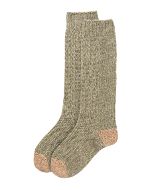 Johnstons of Elgin AW24 Knitted Accessory Lichen & Camel Donegal Women's Donegal Cashmere Socks HBY03400Q24485ONE
