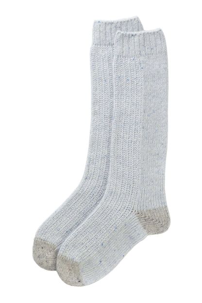 Johnstons of Elgin AW24 Knitted Accessory Ice Blue & Pale Grey Donegal Women's Donegal Cashmere Socks HBY03400Q24486ONE