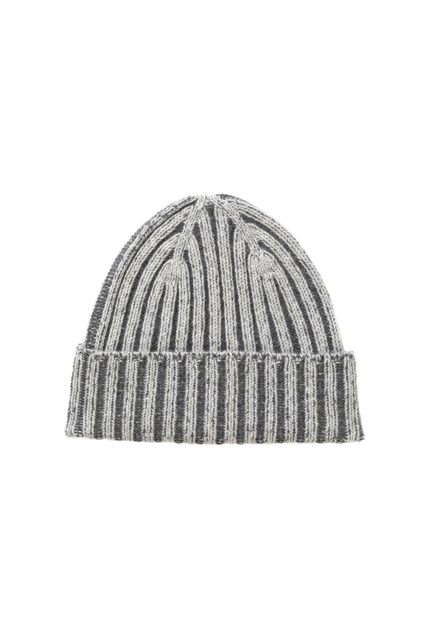 Johnstons of Elgin AW24 Knitted Accessory Pale Grey Donegal & SFA Mid Grey Donegal Cashmere Rib Beanie HAY03410Q24501ONE