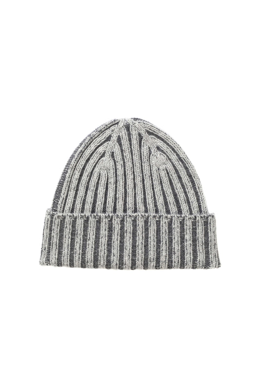 Johnstons of Elgin AW24 Knitted Accessory Pale Grey Donegal & SFA Mid Grey Donegal Cashmere Rib Beanie HAY03410Q24501ONE