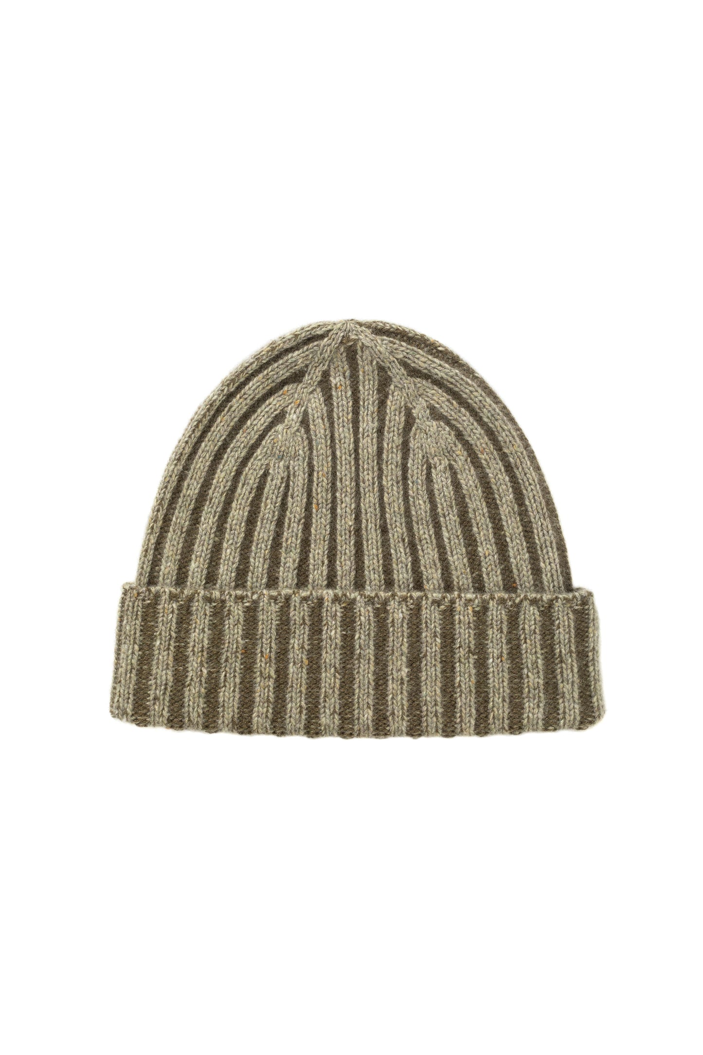 Johnstons of Elgin AW24 Knitted Accessory Lichen Donegal & SFA Olive Donegal Cashmere Rib Beanie HAY03410Q24502ONE