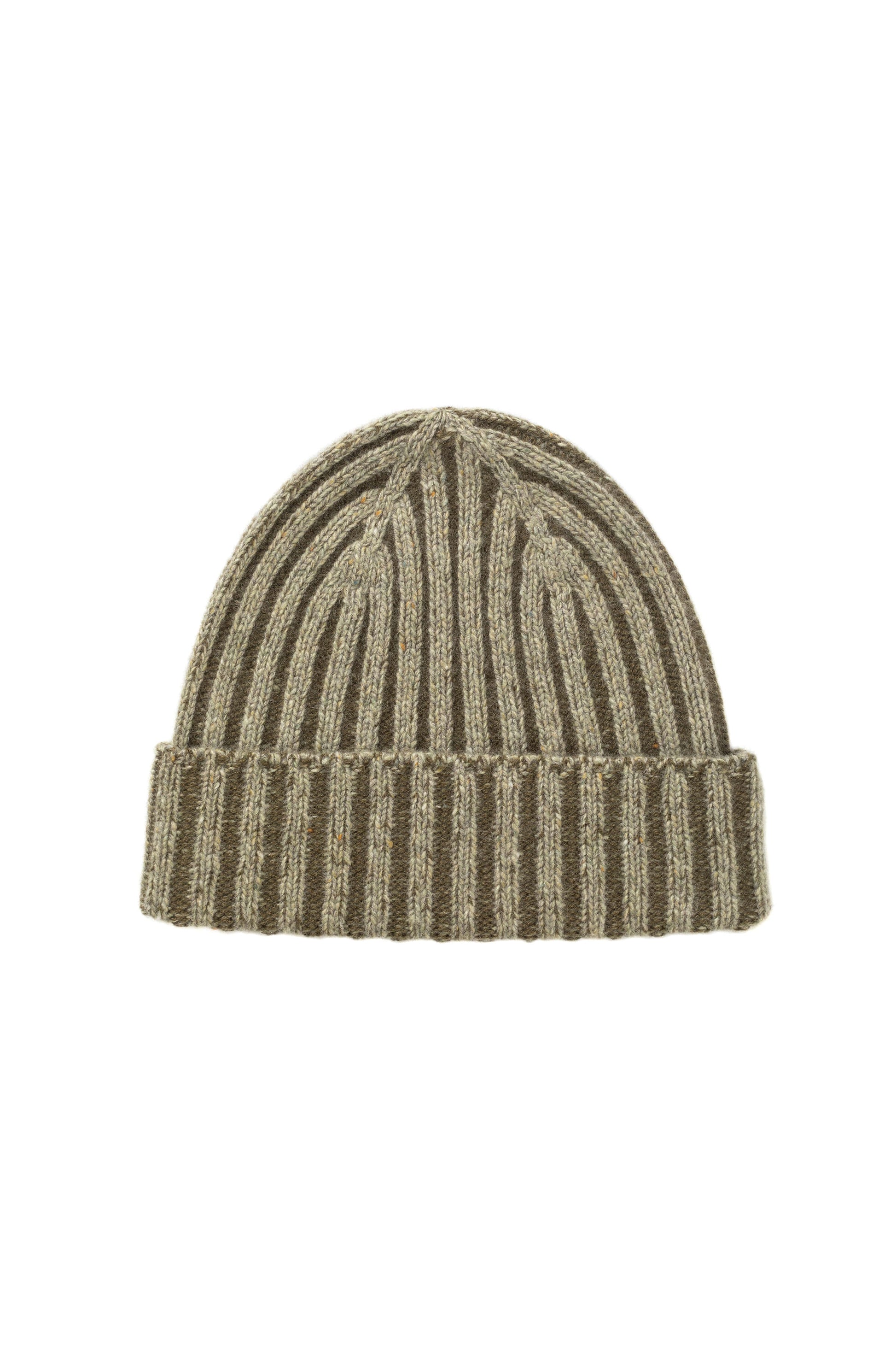 Johnstons of Elgin AW24 Knitted Accessory Lichen Donegal & SFA Olive Donegal Cashmere Rib Beanie HAY03410Q24502ONE