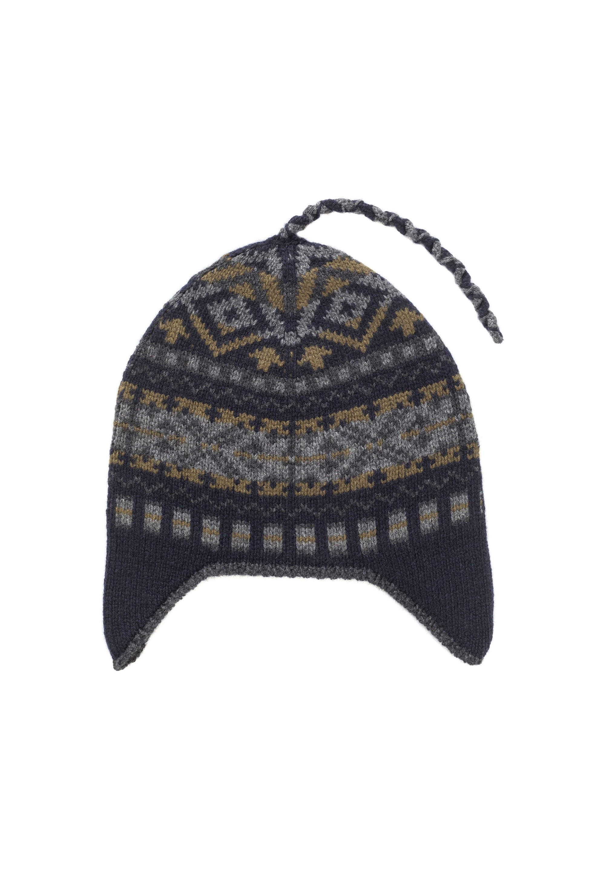 Johnstons of Elgin AW24 Knitted Accessory Dark Navy Cashmere Fairisle Inca Beanie HAY03412Q24515ONE