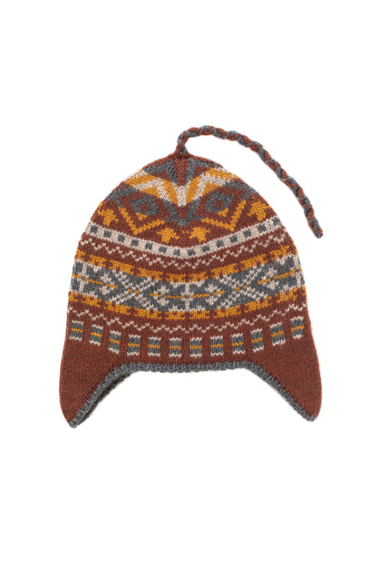 Johnstons of Elgin AW24 Knitted Accessory Russet Cashmere Fairisle Inca Beanie HAY03412Q24516ONE