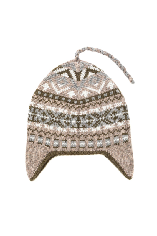 Johnstons of Elgin AW24 Knitted Accessory Ash Cashmere Fairisle Inca Beanie HAY03412Q24517ONE
