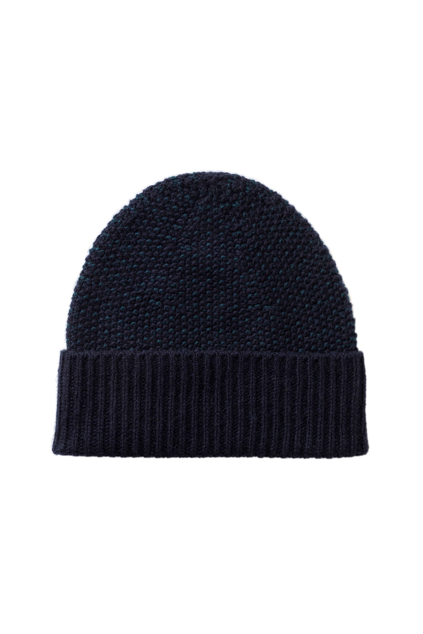 Johnstons of Elgin AW25 Knitted Accessories Dark Navy & Bottle Green Seed Stitch Cashmere Navy Beanie HAY03527Q25305ONE