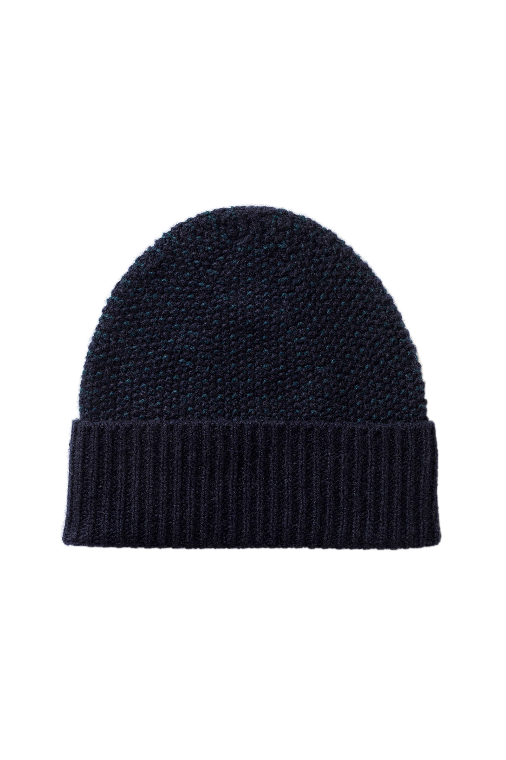 Johnstons of Elgin AW25 Knitted Accessories Dark Navy & Bottle Green Seed Stitch Cashmere Navy Beanie HAY03527Q25305ONE