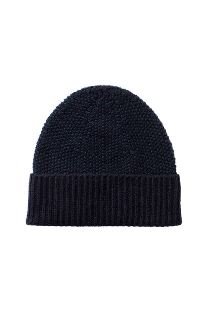 Johnstons of Elgin AW25 Knitted Accessories Dark Navy & Bottle Green Seed Stitch Cashmere Navy Beanie HAY03527Q25305ONE