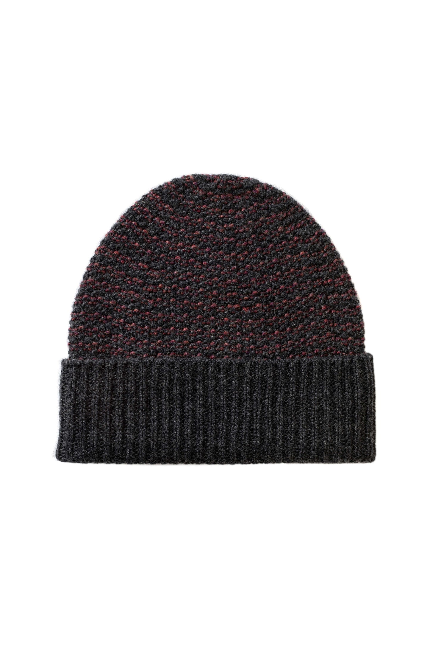 Johnstons of Elgin AW25 Knitted Accessories Charcoal & Damson Seed Stitch Cashmere Grey Beanie HAY03527Q25306ONE