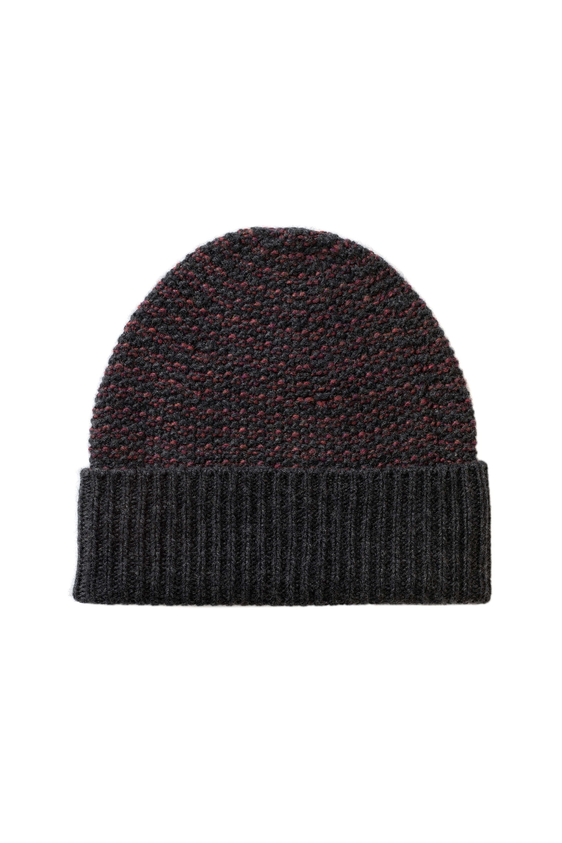 Johnstons of Elgin AW25 Knitted Accessories Charcoal & Damson Seed Stitch Cashmere Grey Beanie HAY03527Q25306ONE