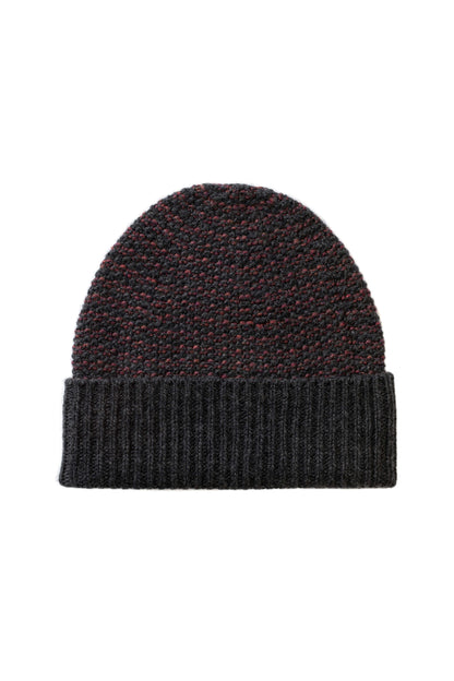 Johnstons of Elgin AW25 Knitted Accessories Charcoal & Damson Seed Stitch Cashmere Grey Beanie HAY03527Q25306ONE