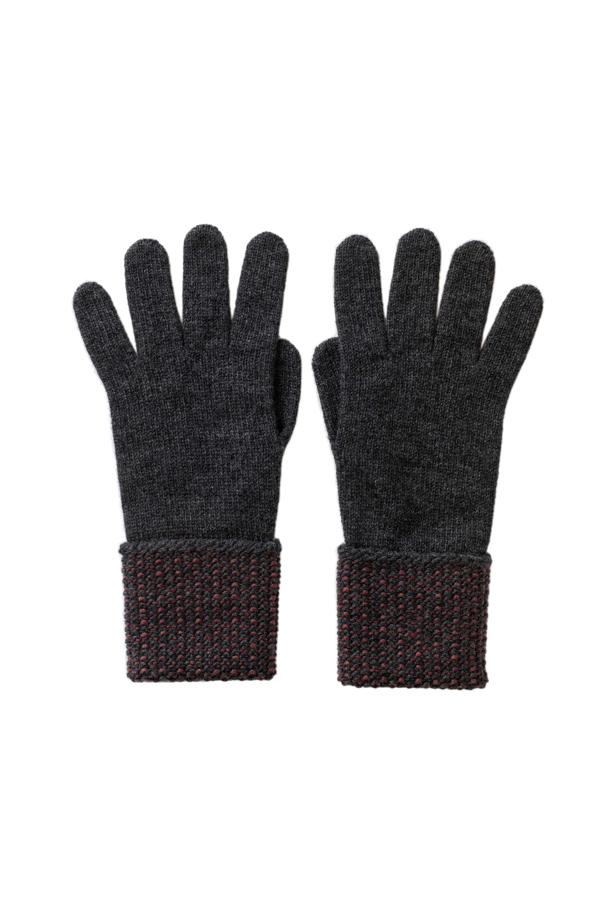 Johnstons of Elgin AW25 Knitted Accessories Charcoal & Damson Seed Stitch Navy Cashmere Gloves HAY03528Q25308ONE