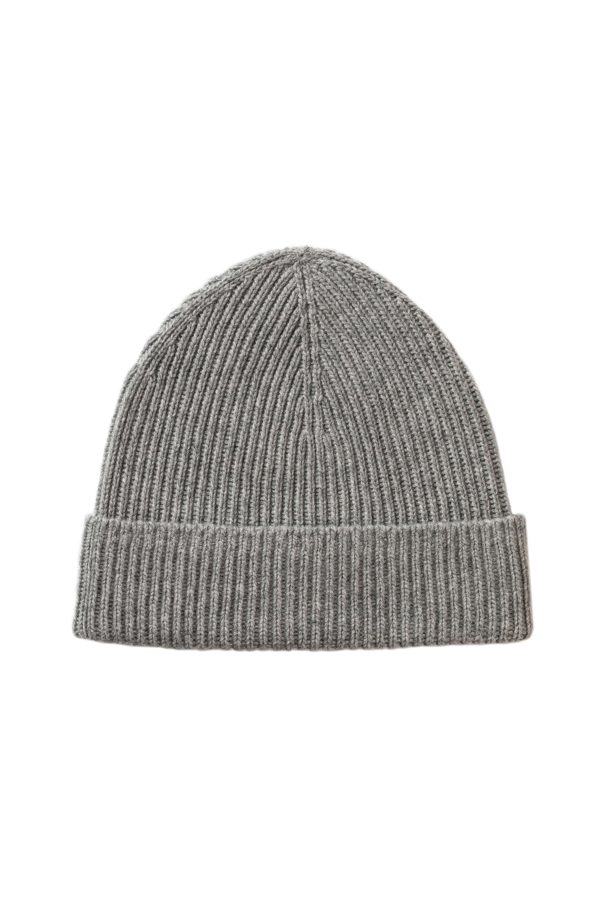 Johnstons of Elgin AW25 Knitted Accessories Light Grey Ribbed Grey Cashmere Beanie HAY03536HA0308ONE