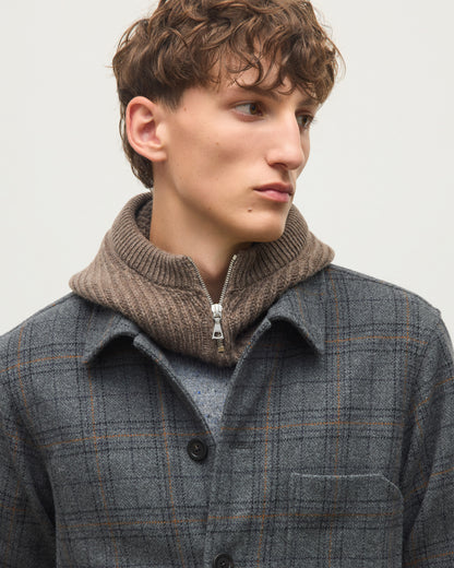 JOHNSTONS OF ELGIN CASHMERE RIBBED NEVIS HOOD WITH ZIP FASTENING BROWN 100% CASHMERE WITH MEN'S WEAVERS JACKET I GREY TARTAN HAY03615Q26297ONE