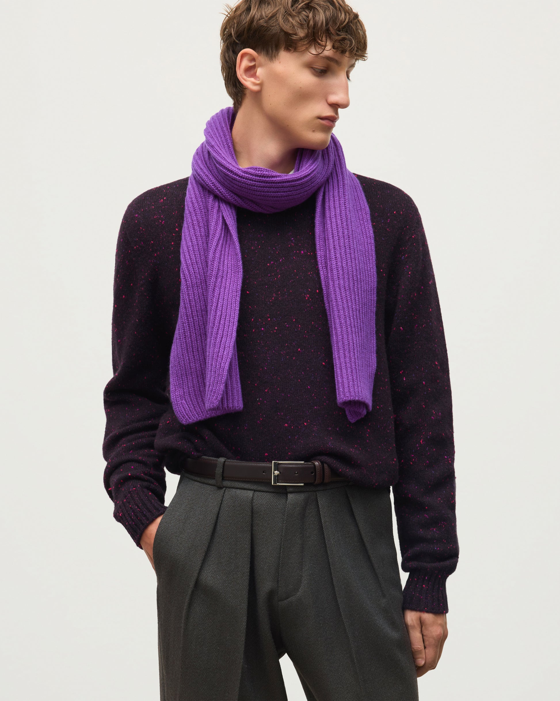 JOHNSTONS OF ELGIN CASHMERE RIBBED LOVAT SCARF PURPLE 100% CASHMERE HAY03639SD5371ONE