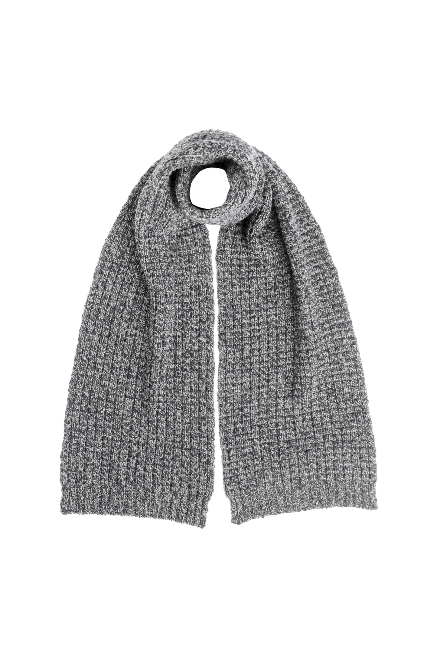 Johnstons of Elgin AW24 Knitted Accessory Grey Marl Wool Cashmere Slub Waffle Scarf HBC01083HA4195ONE