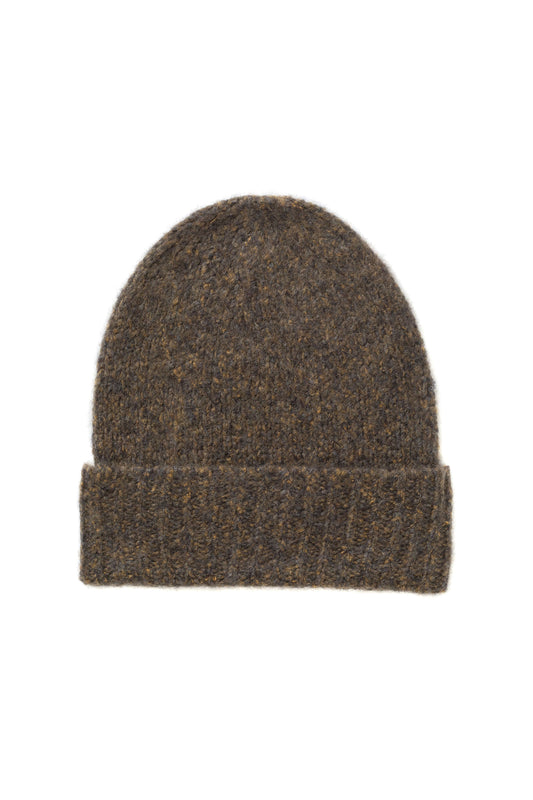 Johnstons of Elgin AW24 Knitted Accessory Olive Brushed Cashmere Bouclé Beanie HBC01084SC7285ONE