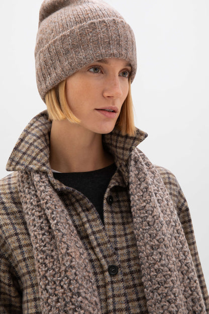 Johnstons of Elgin AW24 Knitted Accessory Ash Marl Brushed Cashmere Bouclé Beanie HBC01084HB4350ONE