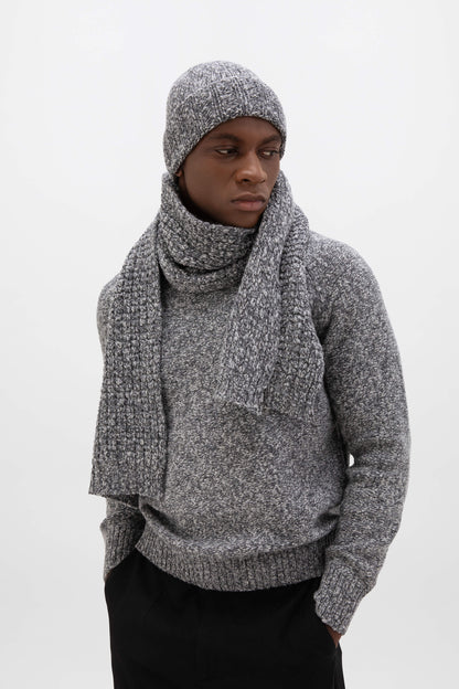 Johnstons of Elgin AW24 Knitted Accessory Grey Marl Wool Cashmere Slub Waffle Scarf HBC01083HA4195ONE